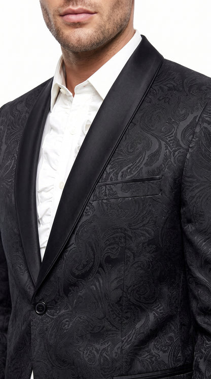 Men’s Black Paisley Floral Suit – Patterned Prom & Wedding Formal Suit