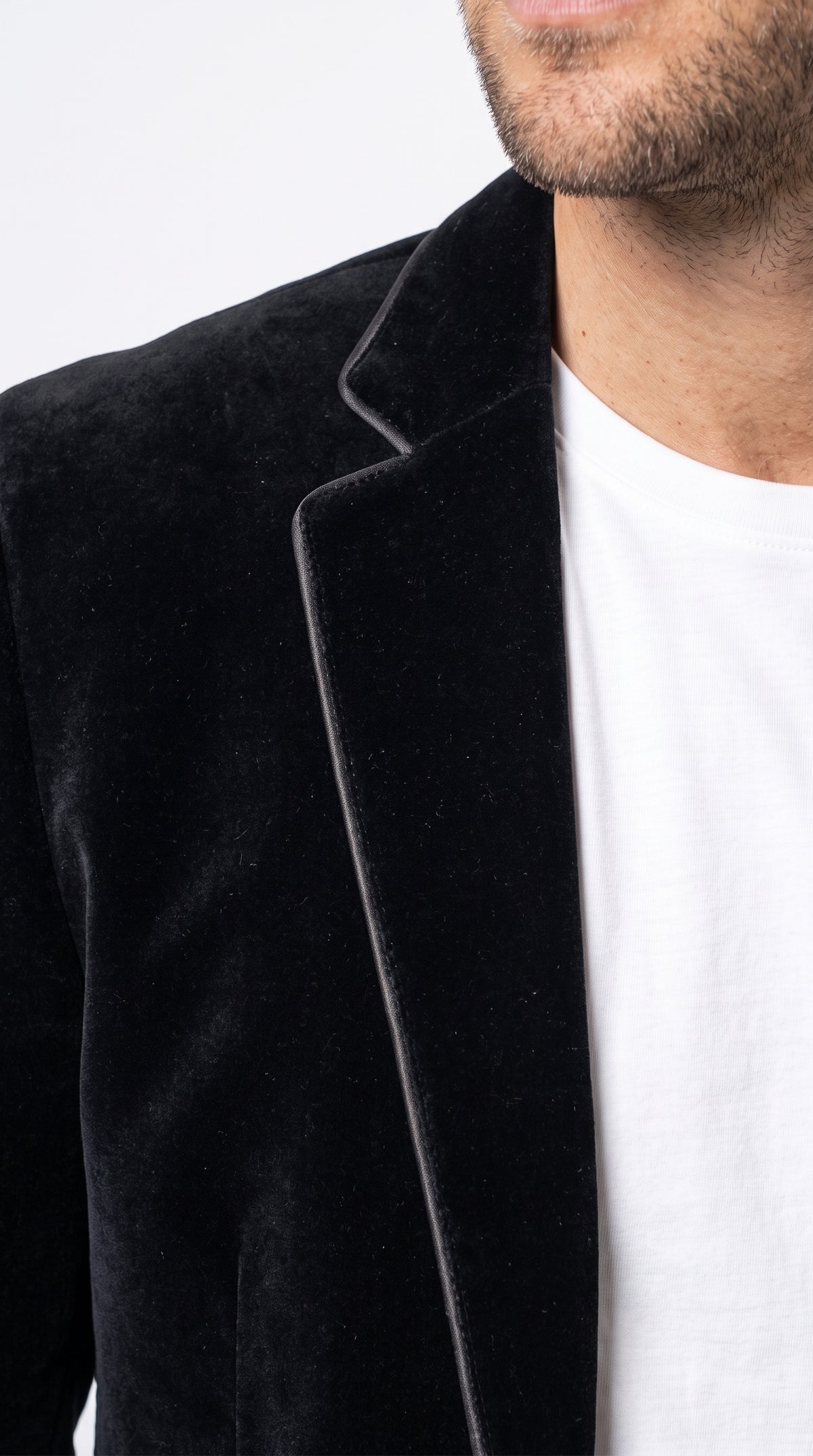 Men's Black Prom Party Blazer – Modern Fit 2-Button Velvet-Style Designer Dinner Jacket with Contrast Piping