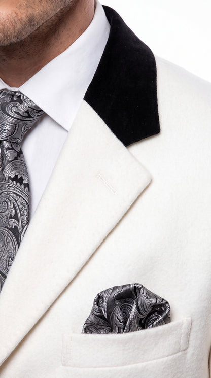 Men’s White Chesterfield Overcoat – Full-Length Wool & Cashmere Dress Coat