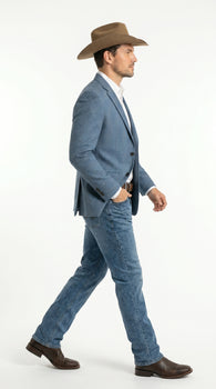 Men’s Light Blue Plaid Western Sport Coat, Business Casual Cowboy Blazer Jacket