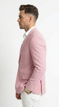 Men’s Light Red Seersucker Blazer Jacket with Notch Lapel, Dress Casual Sport Coat