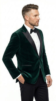 Men’s Olive Hunter Green Velvet Tuxedo Jacket with Black Satin Lapel, Formal Wedding Dinner Blazer