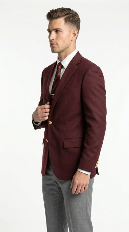 Men’s Burgundy Maroon Wine 2 Button Blazer, Classic Business Casual Wedding Sport Coat Jacket