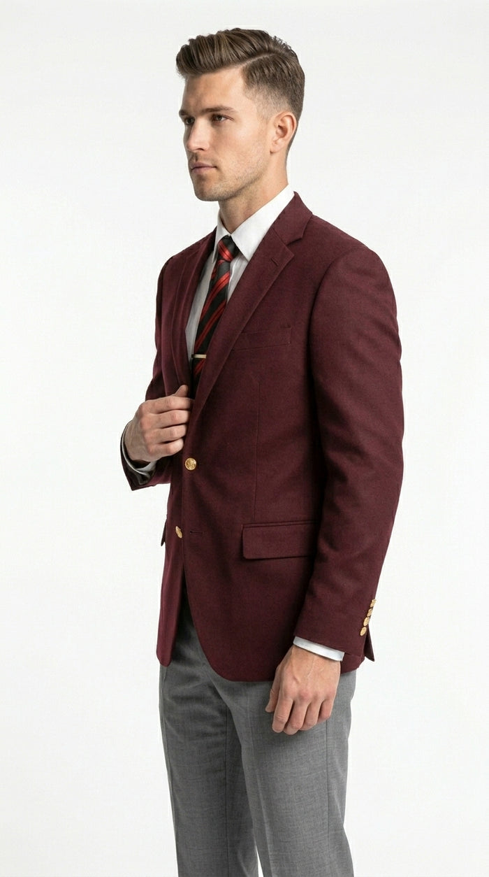 Men’s Burgundy Maroon Wine 2 Button Blazer, Classic Business Casual Wedding Sport Coat Jacket