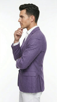 Men’s Purple Single Breasted Two Button Blazer, Classic Business Casual Wedding Sport Coat Jacket
