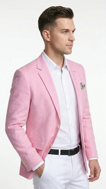 Men’s Pink Lightweight Easter Suit, Jacket and Pants Summer Wedding Prom Dress Suit Set