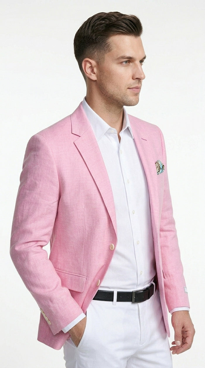 Men’s Pink Lightweight Easter Suit, Jacket and Pants Summer Wedding Prom Dress Suit Set