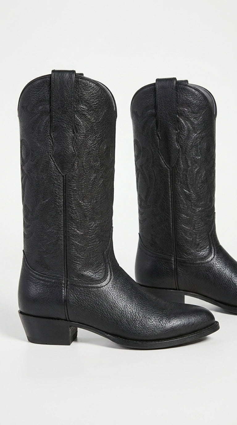Men’s Los Altos Black Elk Leather J Toe Cowboy Boots, Handmade Western Dress Boots