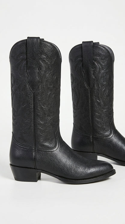 Men’s Los Altos Black Elk Leather J Toe Cowboy Boots, Handmade Western Dress Boots
