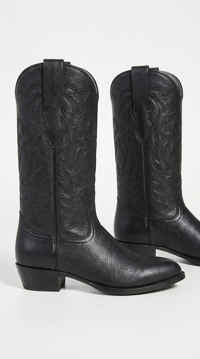 Men’s Los Altos Black Elk Leather J Toe Cowboy Boots, Handmade Western Dress Boots