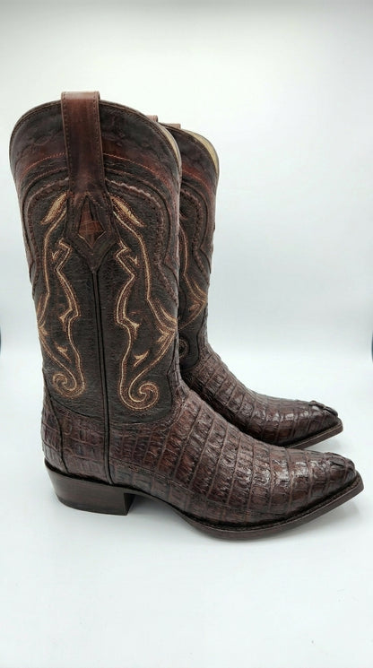 Los Altos Caiman Tail Cowboy Boots for Men – Faded Brown Pointed Toe Western Boots
