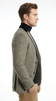 Men’s White and Black Houndstooth Checkered Blazer, Dress Casual Sport Coat Jacket