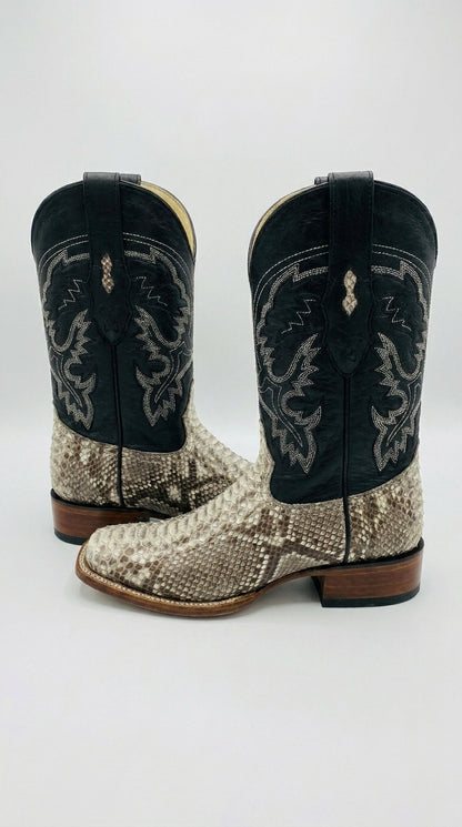 Men’s Natural Python Square Toe Boots, Exotic Western Cowboy Dress Boots