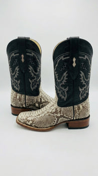 Men’s Natural Python Square Toe Boots, Exotic Western Cowboy Dress Boots