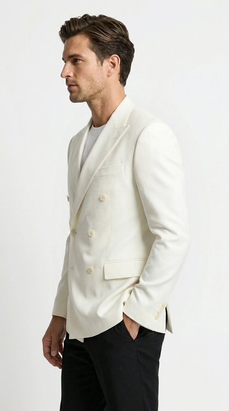 Men’s Elvis Presley Style White Double Breasted Blazer, Long Sleeve Formal Coat Jacket