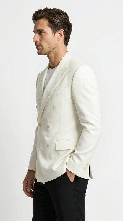 Men’s Elvis Presley Style White Double Breasted Blazer, Long Sleeve Formal Coat Jacket