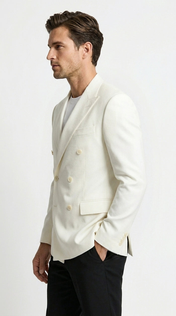 Men’s Elvis Presley Style White Double Breasted Blazer, Long Sleeve Formal Coat Jacket