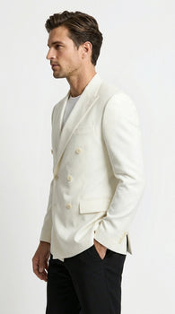 Men’s Elvis Presley Style White Double Breasted Blazer, Long Sleeve Formal Coat Jacket