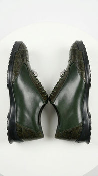 Men’s Los Altos Olive Green Ostrich Leg Sneaker, Exotic Leather Casual Dress Shoe