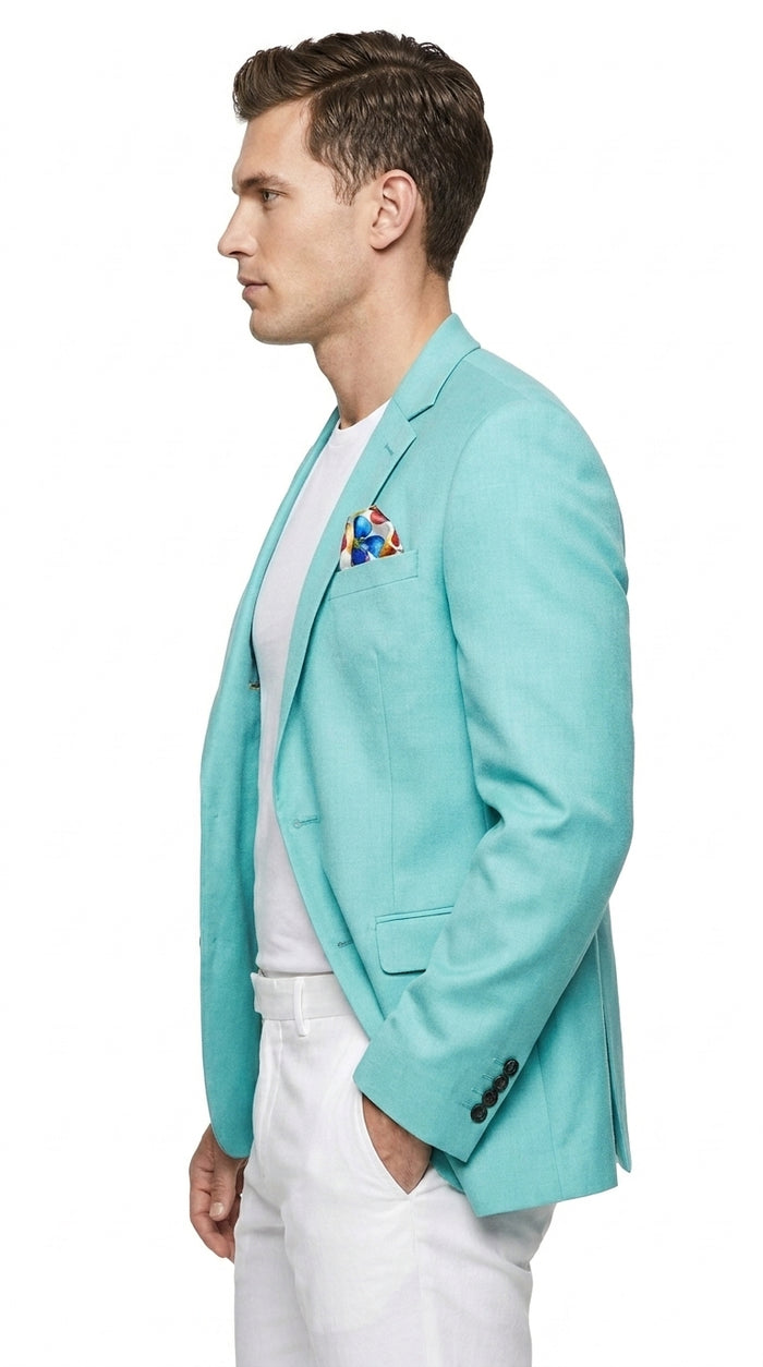Men’s Aqua One Button Blazer, Formal Dress Sport Coat for Wedding Prom and Parties