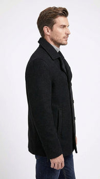 Men’s Black Big and Tall Wool Peacoat – Regular Fit Double-Breasted Winter Coat