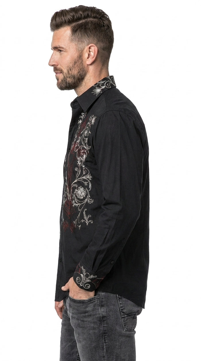 Men’s Multi Color Embroidered Cotton Dress Shirt, Stylish Casual Fashion Button Down Shirt