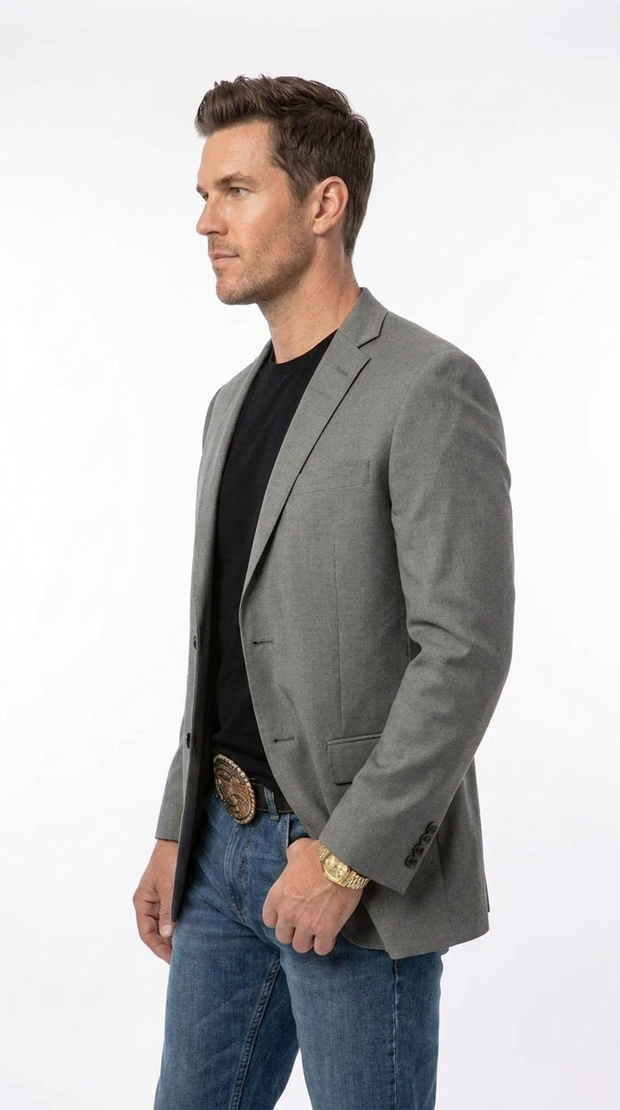 Men’s Grey Western Cowboy Blazer, Modern Dress Jacket for Rodeo, Wedding and Country Style