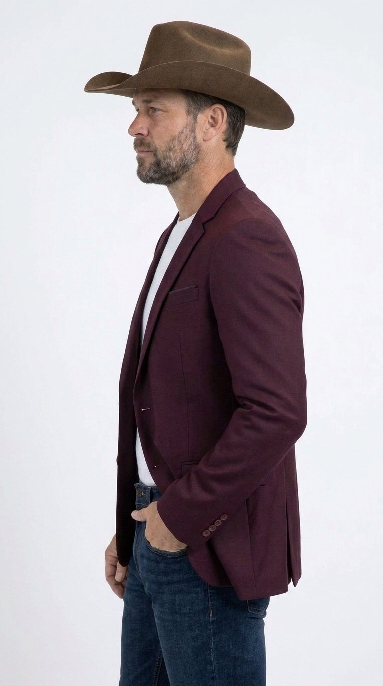 Men’s Burgundy Western Cowboy Blazer, Stretch Date Night Dress Jacket for Men