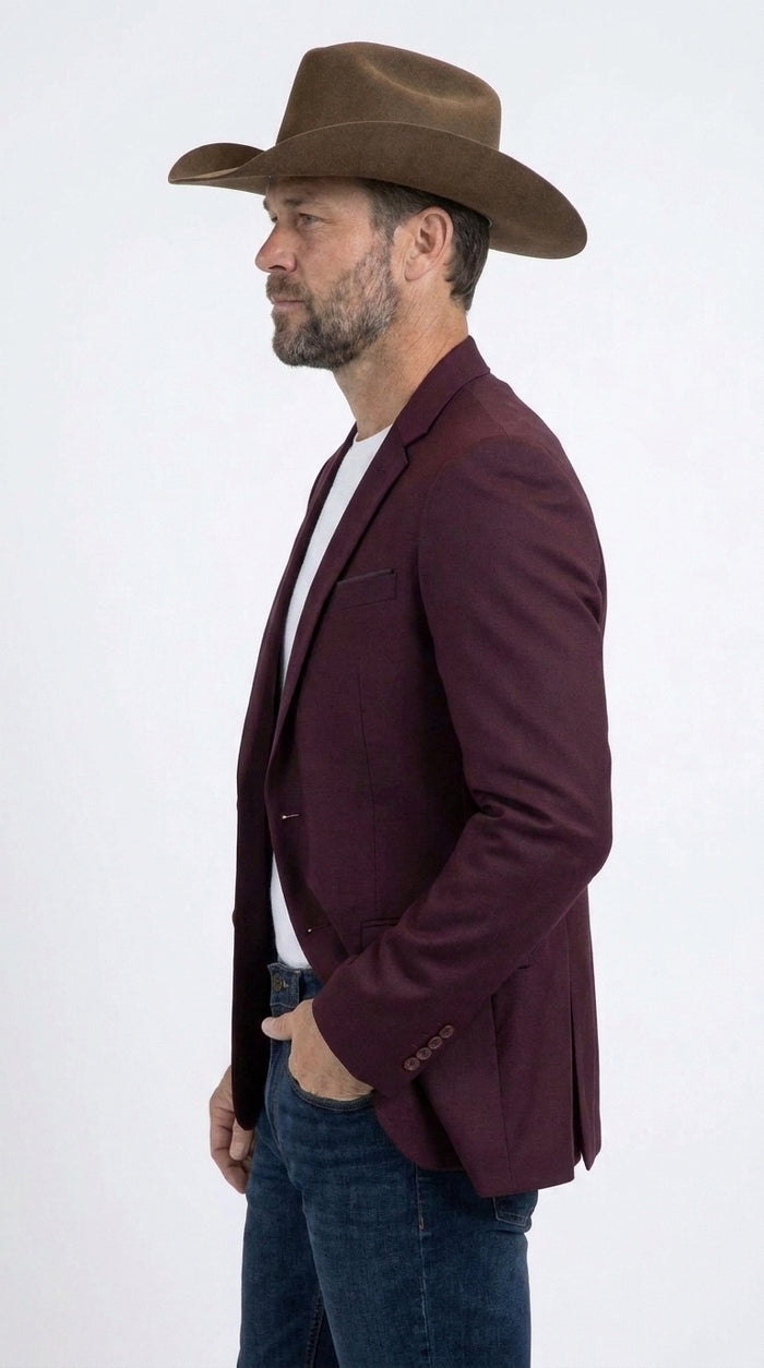 Men’s Burgundy Western Cowboy Blazer, Stretch Date Night Dress Jacket for Men