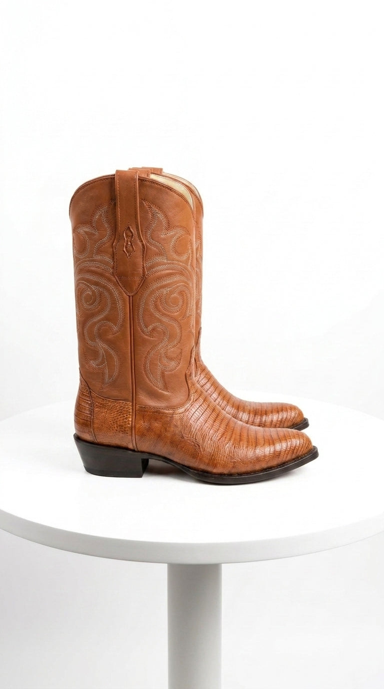 Los Altos Men’s Honey Lizard Skin J-Toe Boots, Exotic Western Cowboy Dress Boots