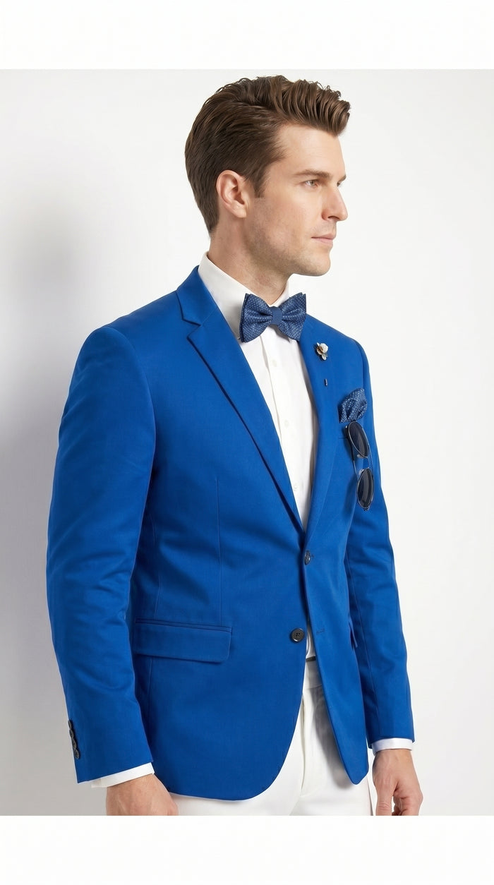 Men’s Royal Blue 2 Button Blazer with Notch Lapel, Wholesale Dress Casual Sport Coat