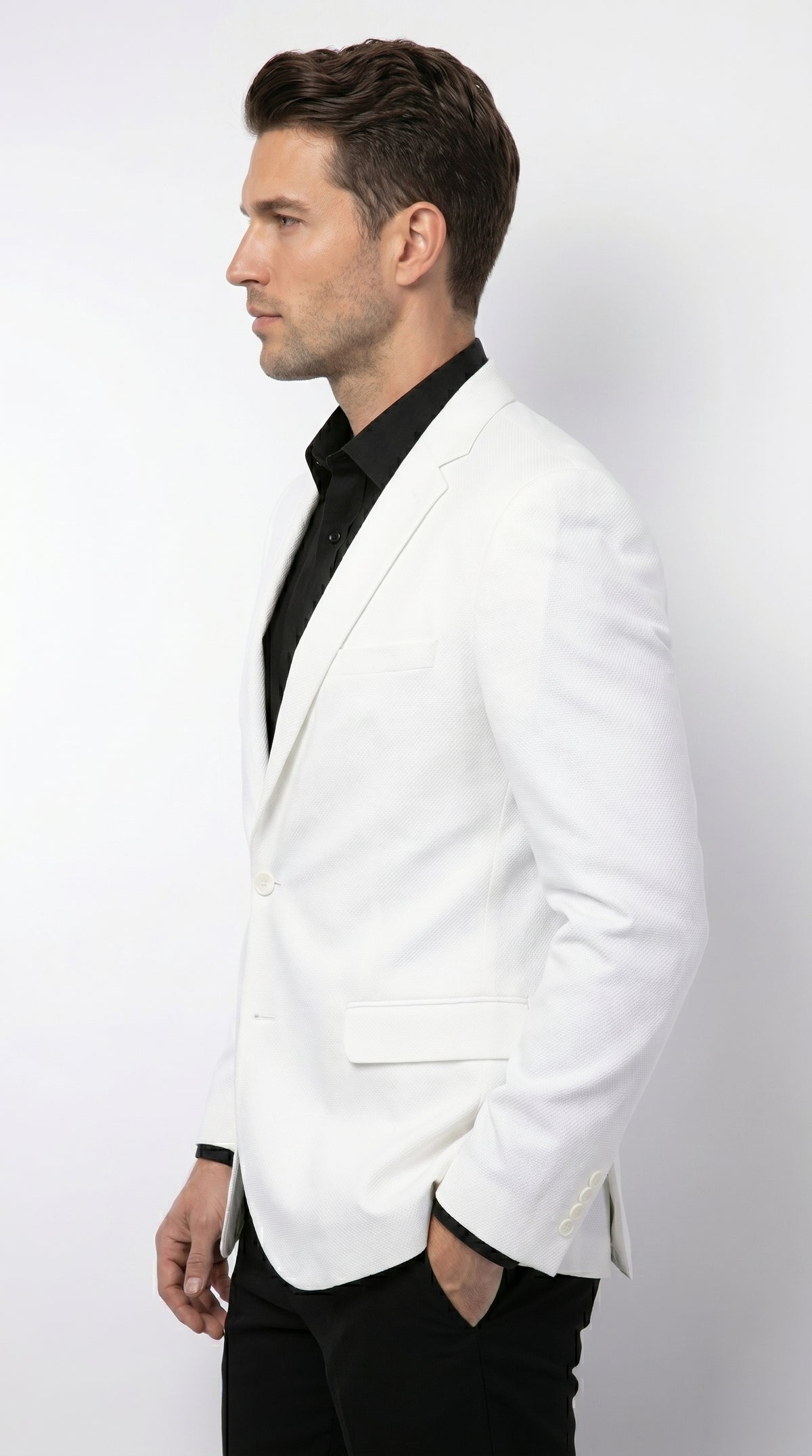 Men’s White Linen Fabric Summer Blazer with Notch Lapel, Dress Casual Sport Coat