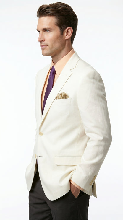 Men’s Ivory Cream Blazer with 2 Button Front, Off White Dress Casual Sport Coat