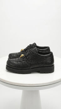 Men’s Los Altos Black Caiman Belly and Ostrich Casual Shoes, Exotic Leather Lace Up Sneakers