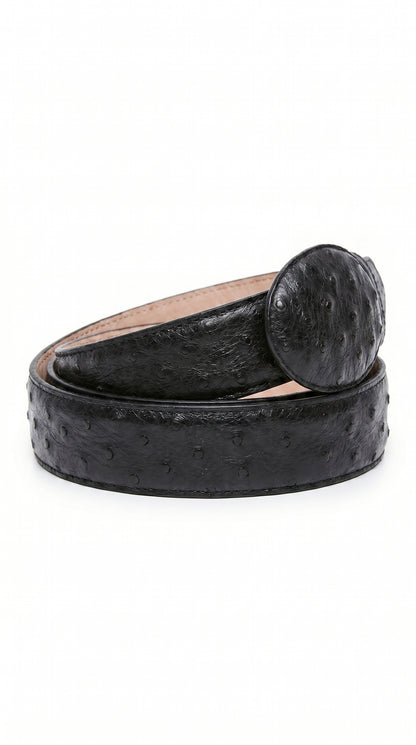 Men’s Black Genuine Ostrich Quill Belt, Exotic Leather Dress Belt for Formal and Western Wear