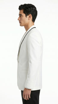 Men’s Waverly White Tuxedo Jacket by Ike Evening, Formal Dinner Jacket with Black Trim