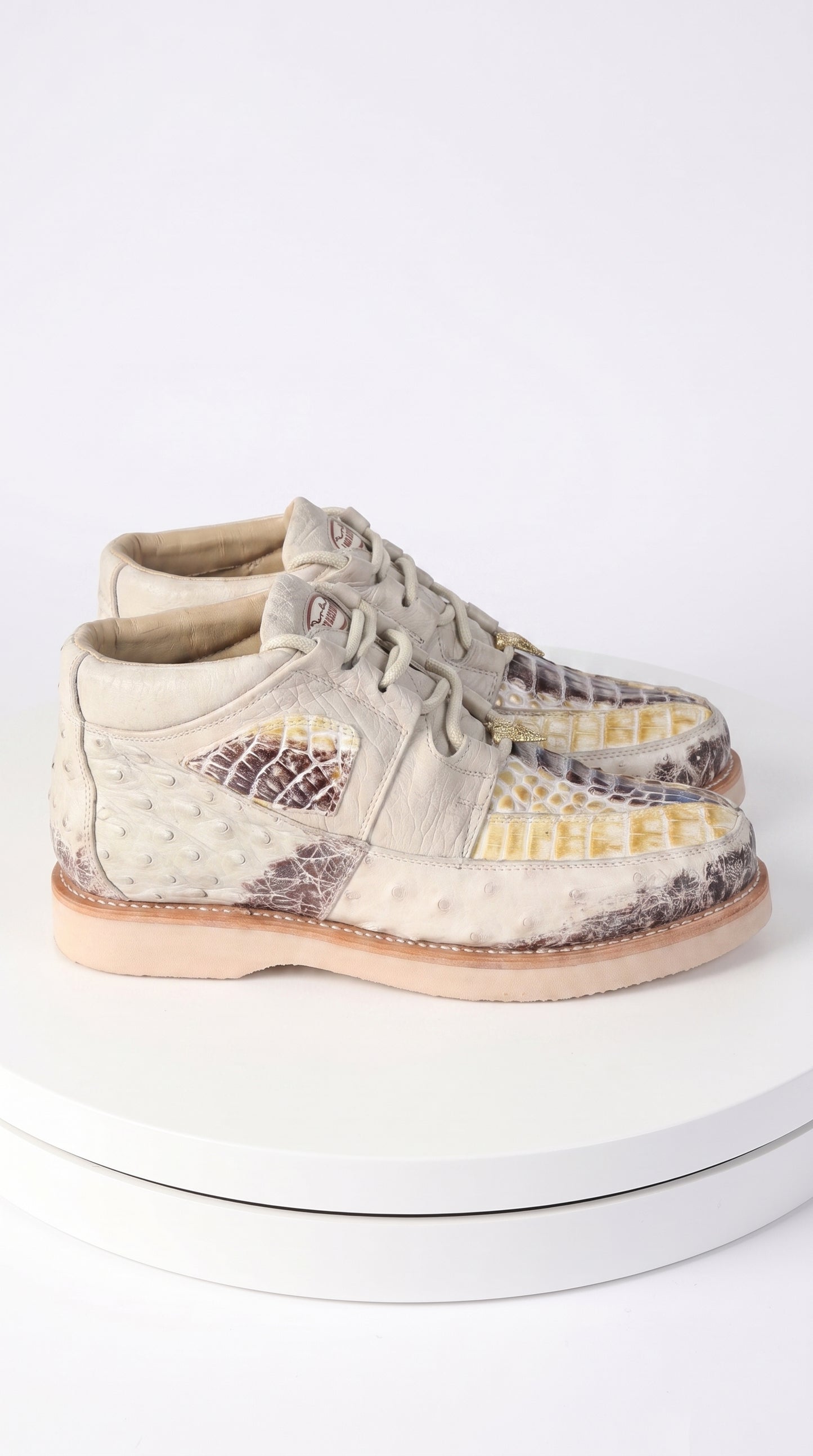 Men’s Los Altos Natural Caiman and Ostrich Skin Casual Sneakers, Exotic Leather Lace Up Shoes