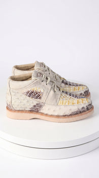 Men’s Los Altos Natural Caiman and Ostrich Skin Casual Sneakers, Exotic Leather Lace Up Shoes