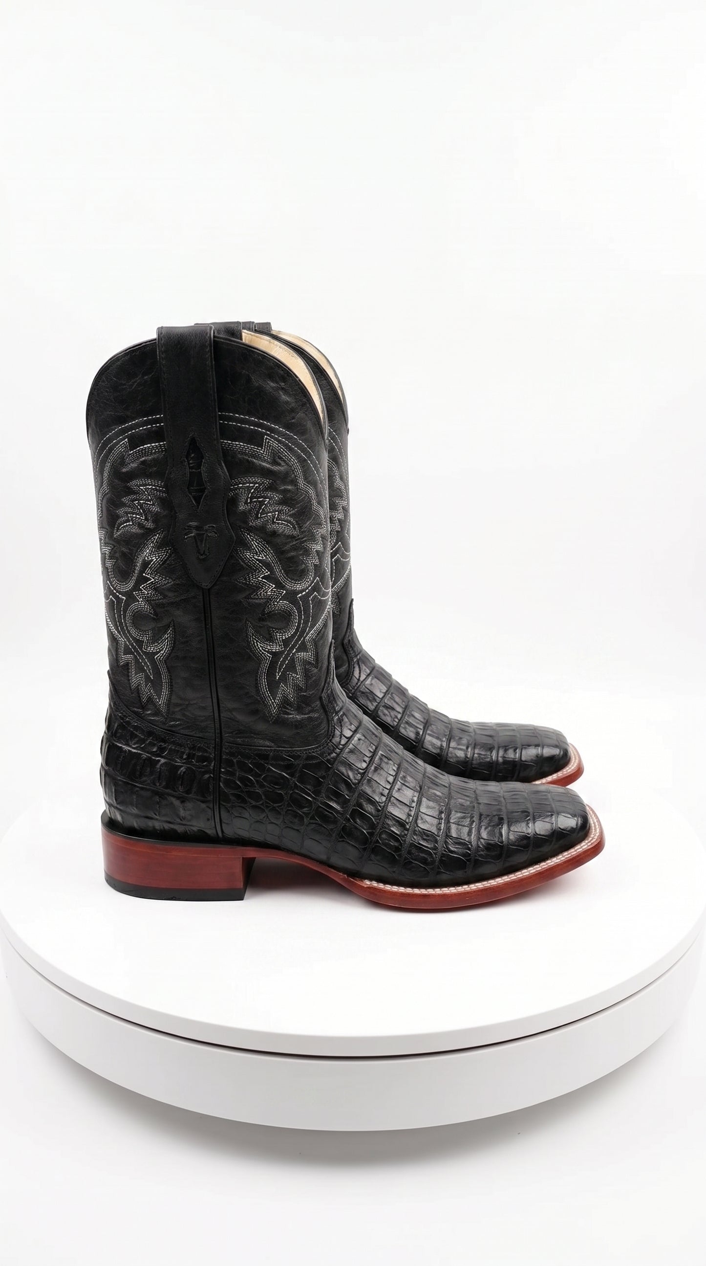 Men’s Black Caiman Square Toe Cowboy Boots, Exotic Western Dress Boots