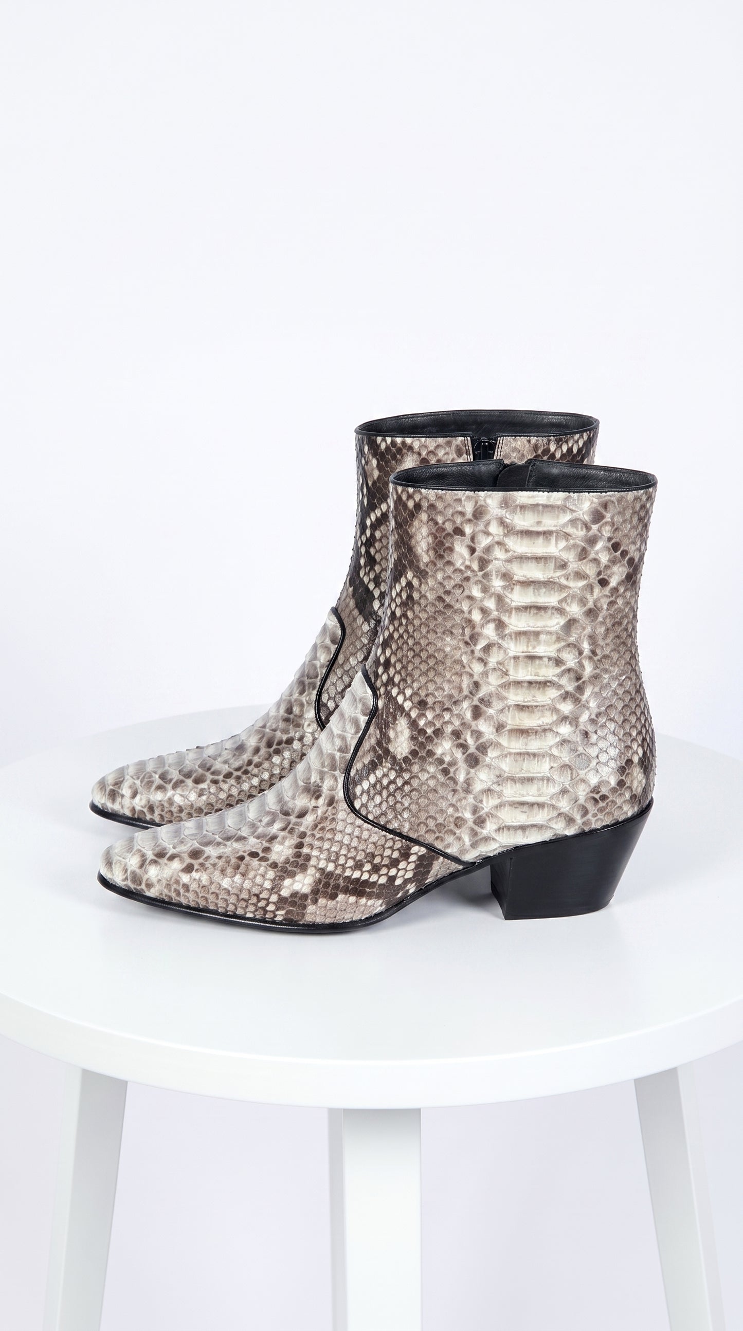 Men’s Natural Python Charro Ankle Boots, Original Full Python Skin LAB Western Dress Boots