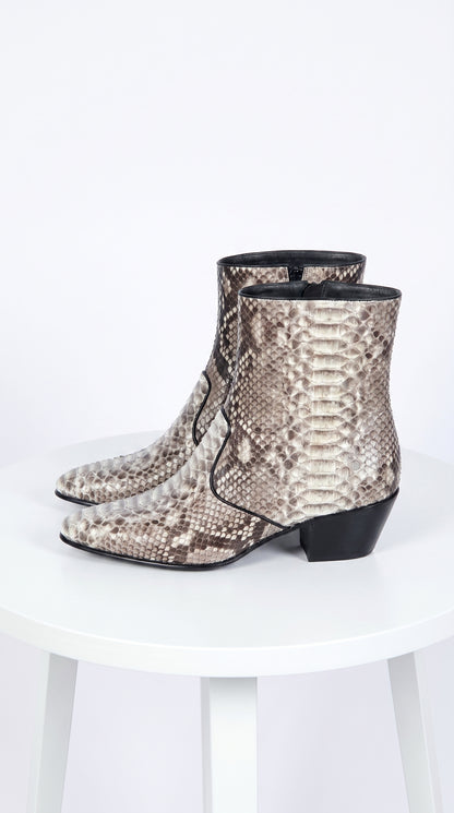Men’s Natural Python Charro Ankle Boots, Original Full Python Skin LAB Western Dress Boots
