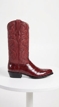 Men’s Burgundy Eel Skin Western Boots, Original Puntal Toe Cowboy Dress Boots