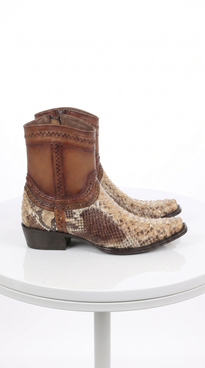Men’s Los Altos Oryx Python Skin Short Boots, Original Python European Toe Western Dress Boots