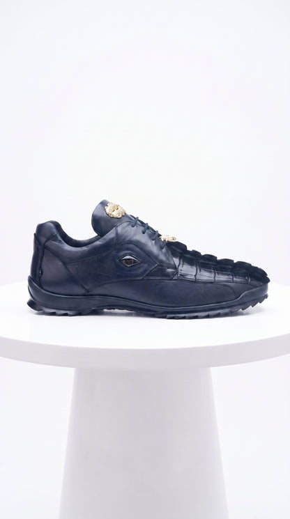 Belvedere Men’s Blue Hornback Gator Sneaker, Vasco 336122 Exotic Casual Dress Shoes