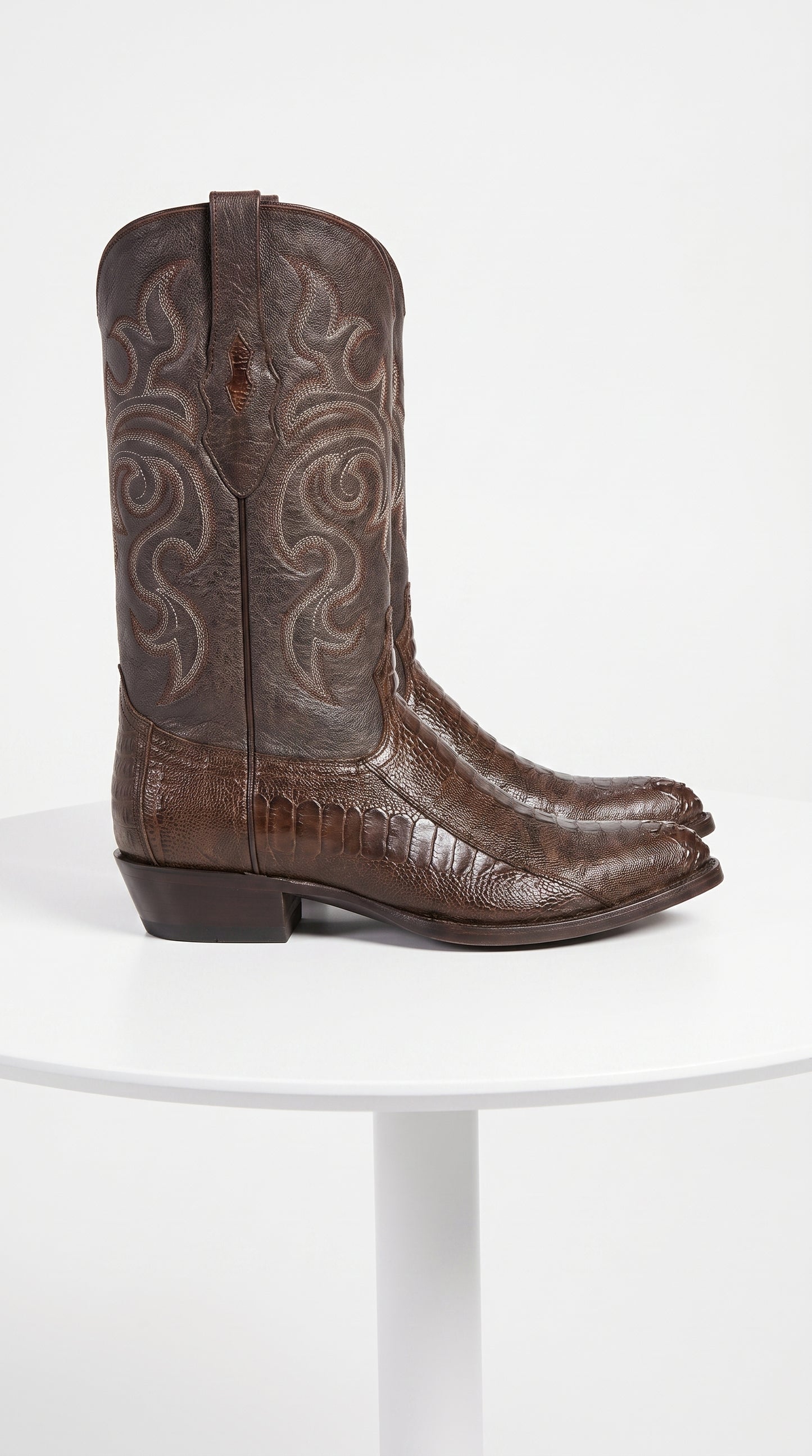 Los Altos Men’s Brown Ostrich Leg Cowboy Boots, J-Toe Exotic Western Dress Boots