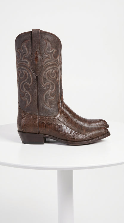Los Altos Men’s Brown Ostrich Leg Cowboy Boots, J-Toe Exotic Western Dress Boots