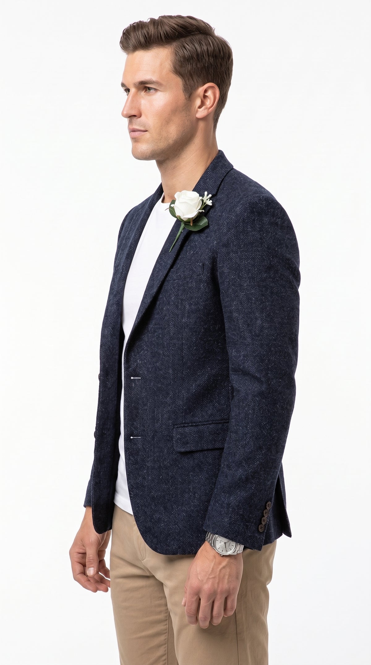 Men’s Navy Herringbone Tweed Blazer – Classic Two Button Sport Coat for Weddings, Business & Smart Casual Wear