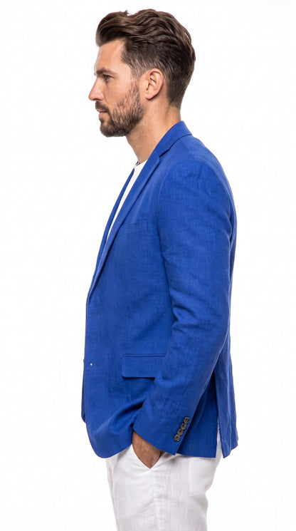 Men’s Royal Blue Linen Blazer – 2 Button Summer Sport Coat for Weddings, Parties & Casual Wear