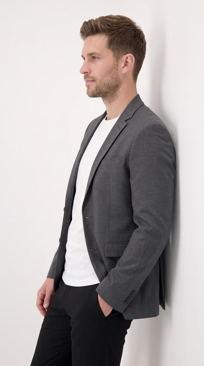 Men’s Charcoal Extra Slim Fit Blazer, Shorter Sleeve Shorter Jacket Formal Sport Coat