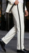 Men’s Ivory Tuxedo Pants with Black Satin Stripe, Flat Front Formal Dress Trousers